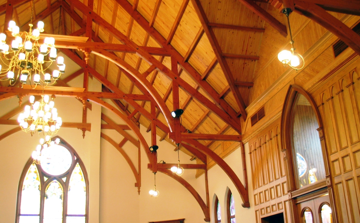 Arched Timbers and Finials for Church Interior Ceiling & Walls.
