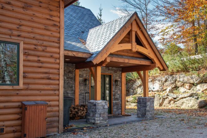 Decorative Overhead Door Truss on the Exterior of a Ski House